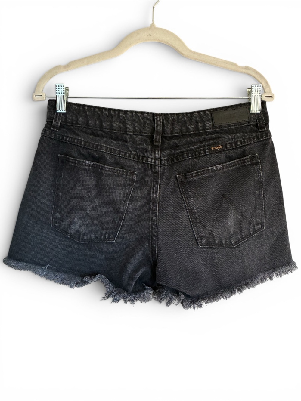 Wrangler Black Grunge High Rise Vintage Distressed Raw Hem Denim Shorts Size 10 - Picture 6 of 9